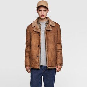 Faux Suede Coat with Sherpa Lining